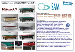 Sam American Pool Table K Steel 2, 8ft, 9ft