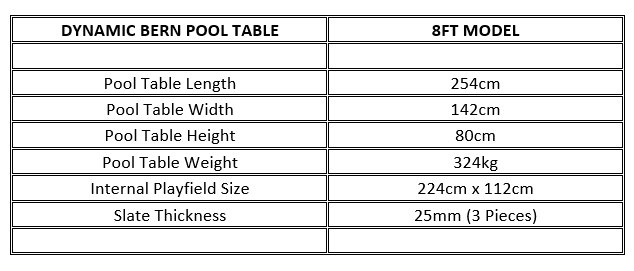 Dynamic Bern Pool Table Dimensions