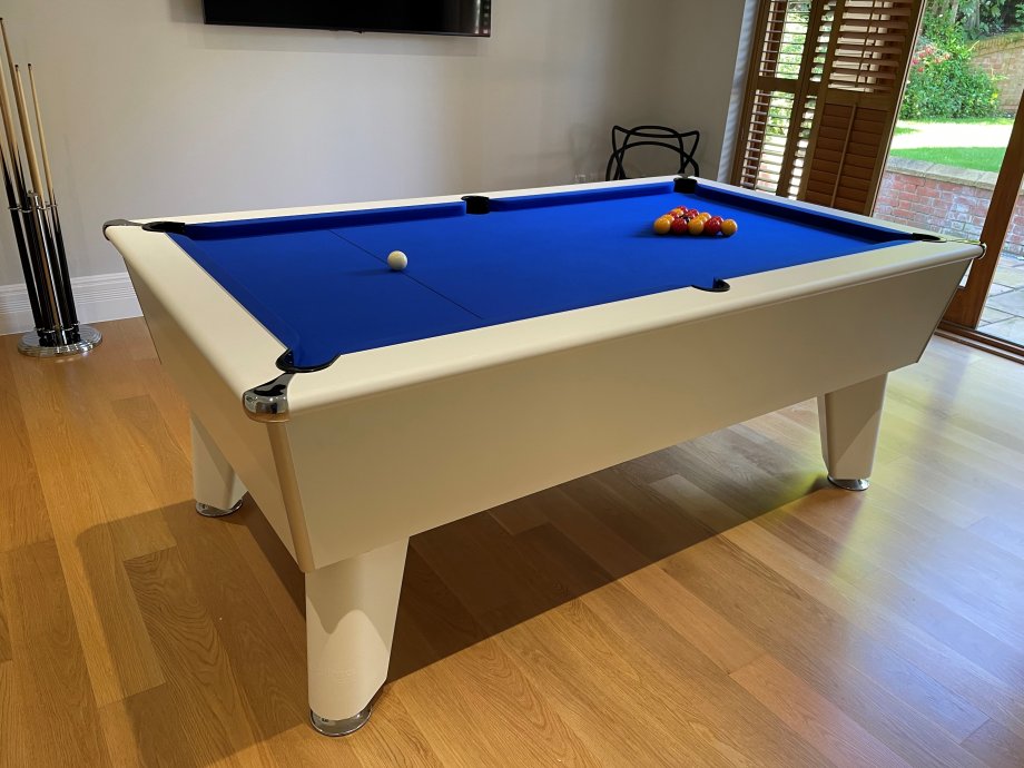 6ft White Optima Classic Pool Table with Blue Cloth