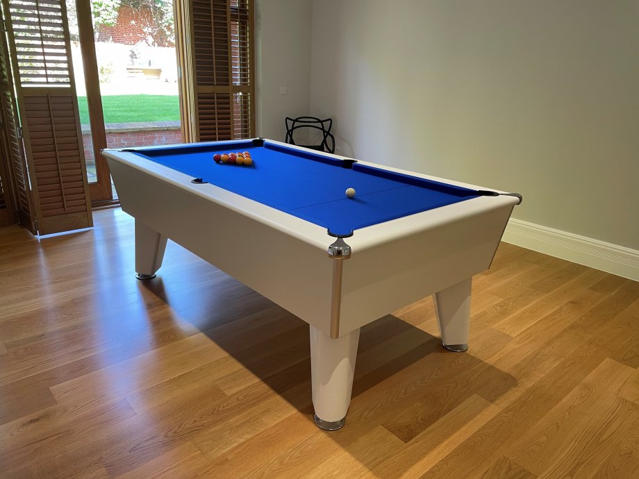 6ft White Optima Classic Pool Table with Blue Cloth