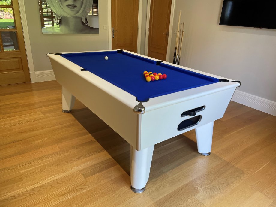6ft White Optima Classic Pool Table with Blue Cloth