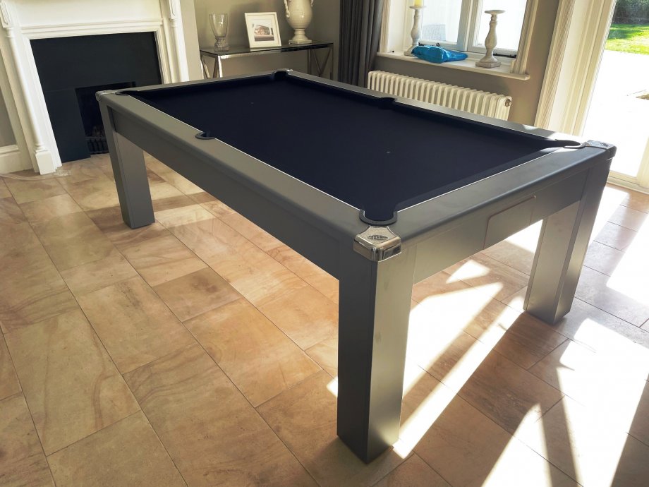 7ft Onyx Grey Pool Dining Table with Black Cloth