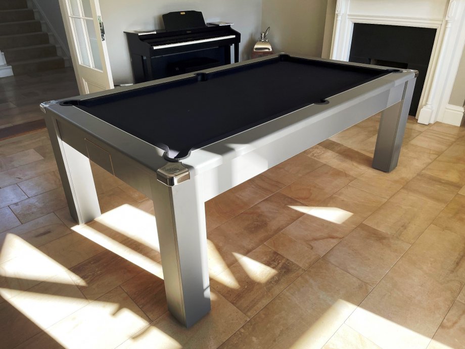 7ft Onyx Grey Pool Dining Table with Black Cloth
