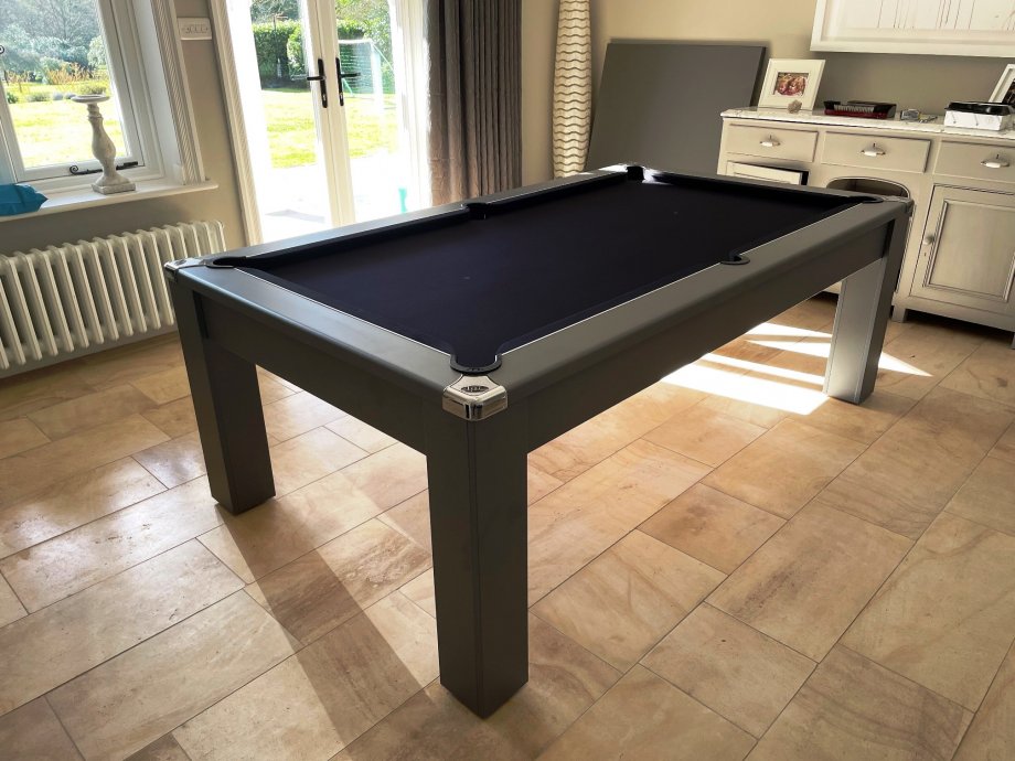 7ft Onyx Grey Pool Dining Table with Black Cloth