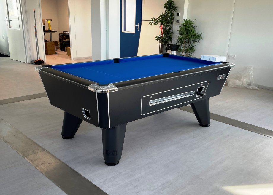 Coin Operated 7ft Black Table with Blue Cloth