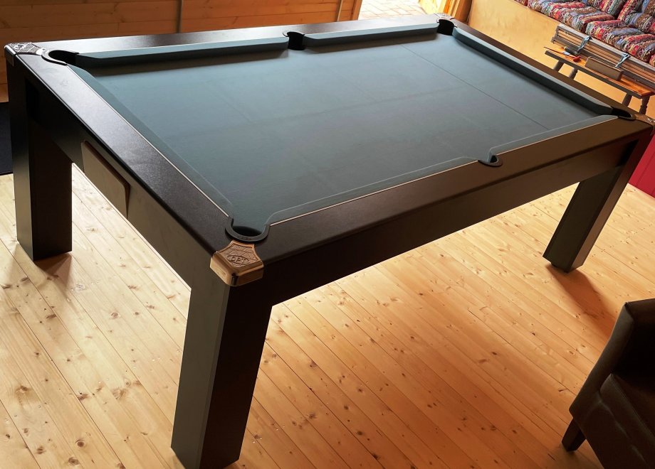 7ft Black Avant Garde Pool Dining Table with Powder Blue Smart Cloth