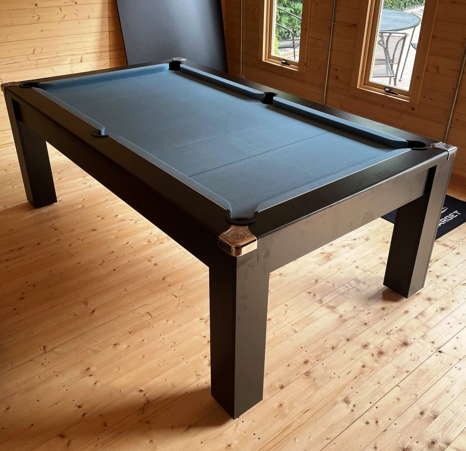 7ft Black Avant Garde Pool Dining Table with Powder Blue Smart Cloth