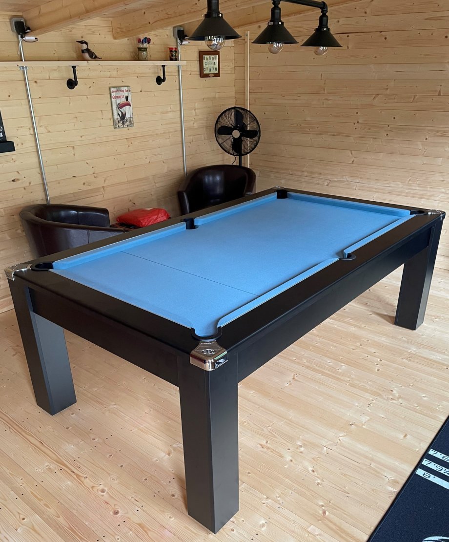 7ft Black Avant Garde Pool Dining Table with Powder Blue Smart Cloth