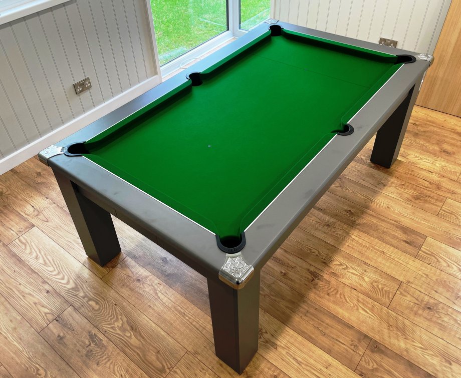 6ft Onyx Grey Avant Garde Pool Dining Table with Green Cloth