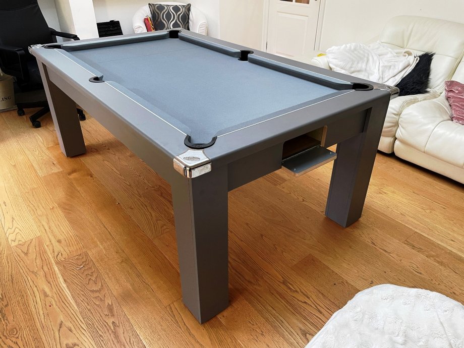 7ft Onyx Grey Avant Garde Pool Dining Table with Grey Cloth