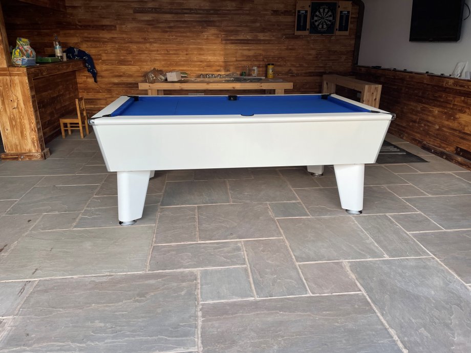 Optima Classic 7ft Table - White with Royal Blue cloth