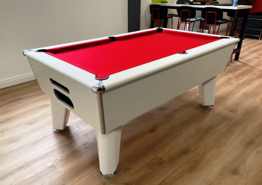 Optima Classic 7ft Table - White with Red cloth