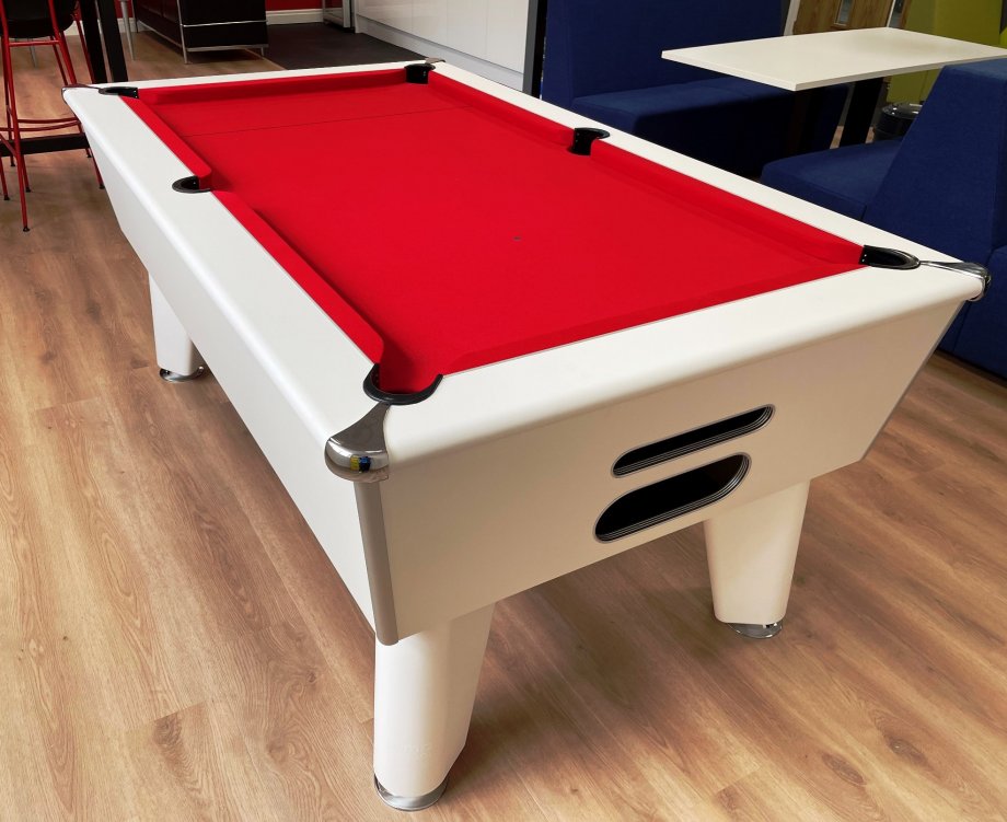 Optima Classic 7ft Table - White with Red cloth