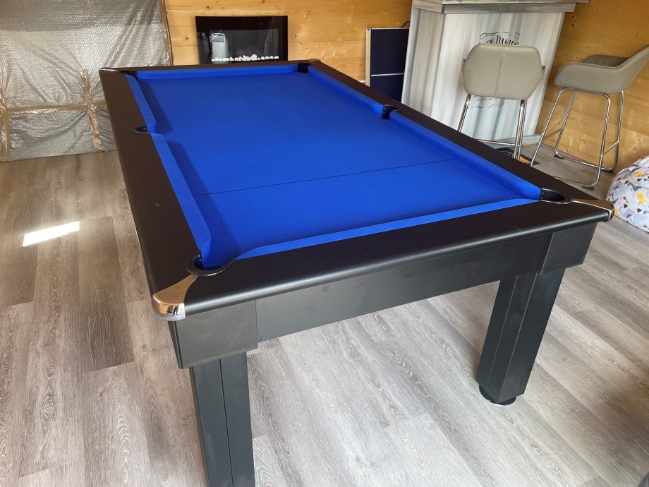 Tuscany Pool Dining Table - Black Cabinet with Blue Cloth