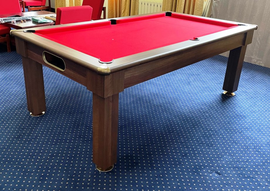 Tuscany Pool Dining Table - Dark Walnut Cabinet with Red Cloth