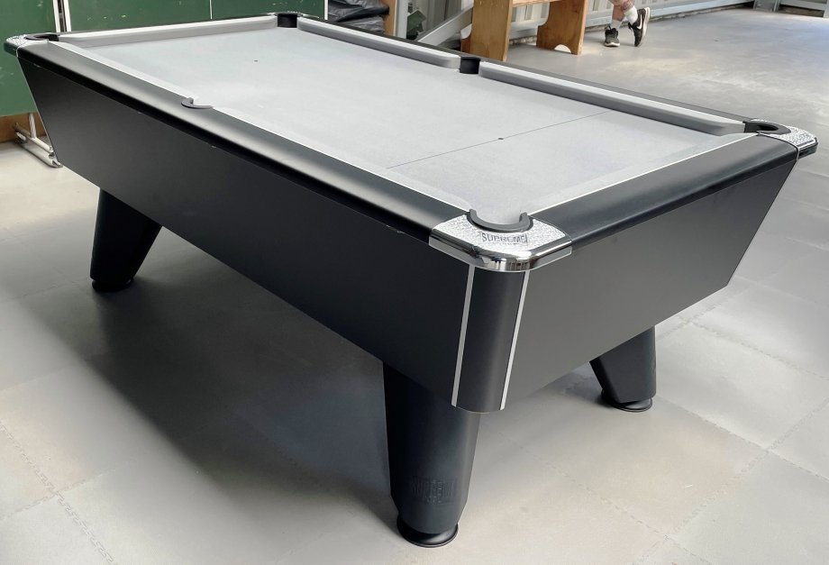 7ft Black Table with Grey Cloth