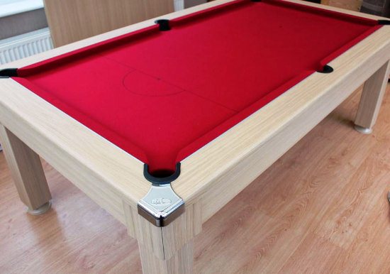 Windsor Pool Dining Table - 7ft Light Oak table with Red Wool Cloth