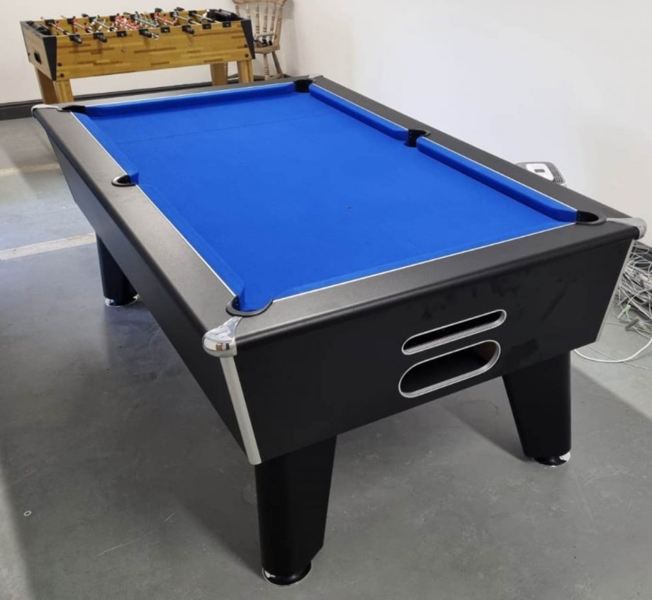 Classic Black table with Blue Cloth