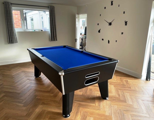 Optima Classic 7ft Table - Black with Royal Blue cloth