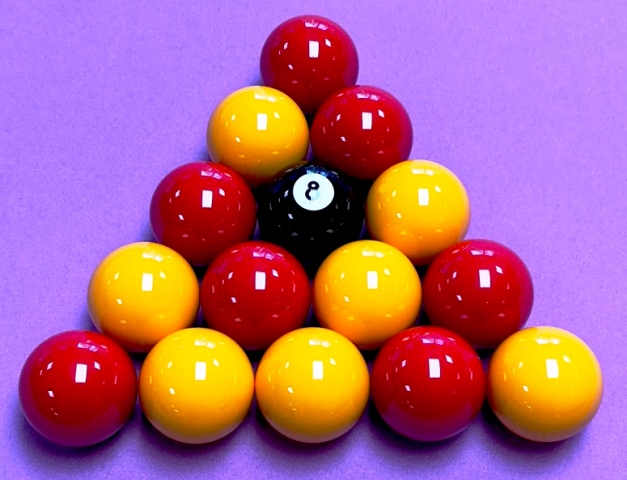 Most popular way of racking up your red and yellow balls.