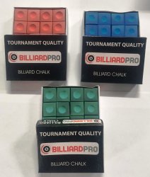 Billiard Pro Pool Chalk - 12 Cubes in Green, Red or Blue