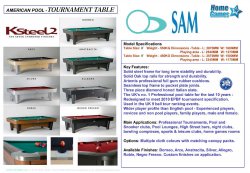 Sam American Pool Table K Steel 2, 8ft, 9ft