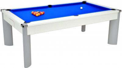 Fusion White Pool Dining Table with Blue Cloth