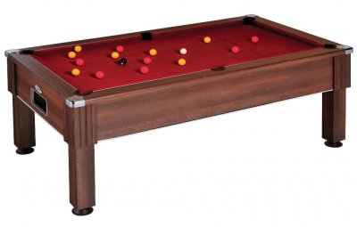 DPT Consort Dark Walnut Pool Table with Cherry Red Wool Cloth