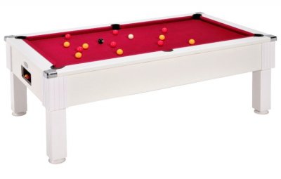 DPT Consort White Pool Table with Cherry Red Wool Cloth