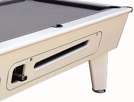 Optima Classic Coin Operated Pool Table with a white cabinet