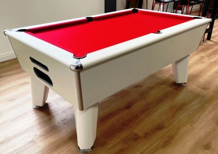 Optima Classic White Pool Table with Red Cloth 