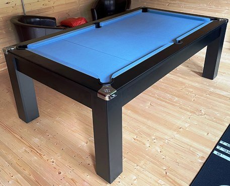 Avant Garde Pool Dining Table in a Black Cabinet Finish with Powder Blue Cloth