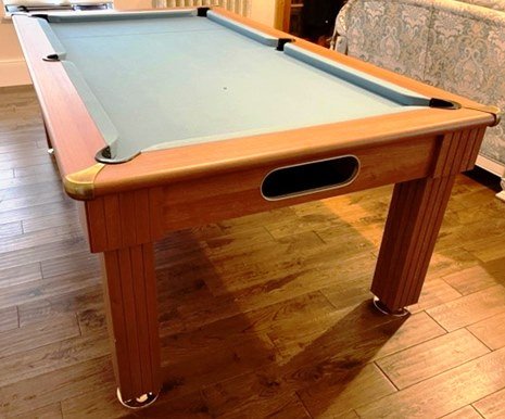 Florence Pool Dining Table – Walnut Cabinet with Powder Blue Smart Cloth 