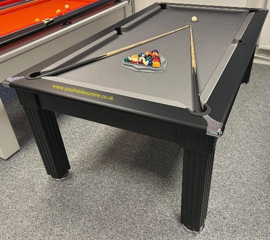 Traditional Pool Dining Table in Black with Grey Cloth