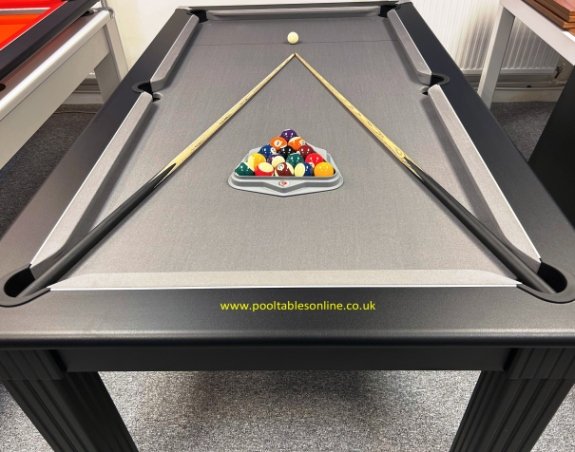 Traditional Pool Dining Table in Black with Grey Wool Cloth
