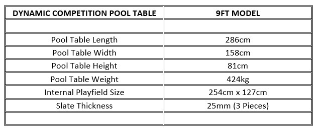 Dynamic Competition Pool Table Dimensions