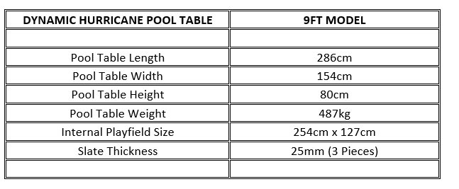 Dynamic Hurricane Pool Table Dimensions