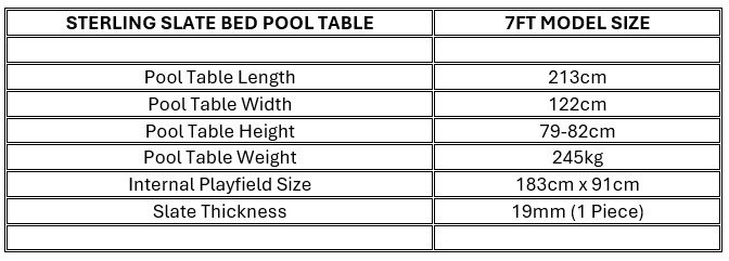 Sterling 7ft x 4ft Slate Bed Pool Dimensions