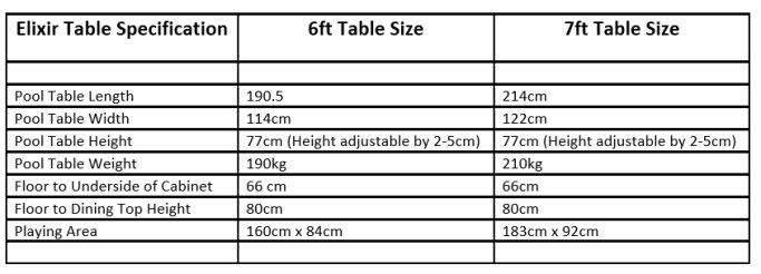 Elixir Pool Dining Table Dimensions