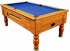 Optima Coin Operated Pool Table - Walnut Finish with Blue Cloth