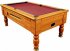 Optima Coin Operated Pool Table - Walnut Finish with Burgundy Cloth