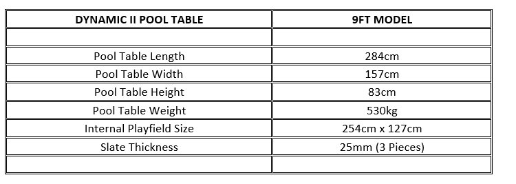 Dynamic II American 9ft Brown Pool Table Dimensions