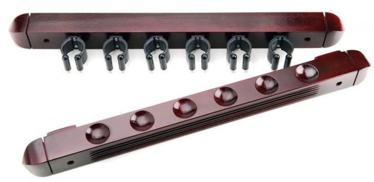 Pool Cue Wall Rack for 6 Cues - Mahogany