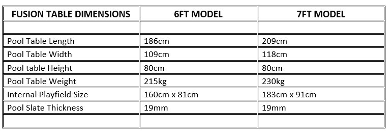 Fusion Pool Dining Table Dimensions